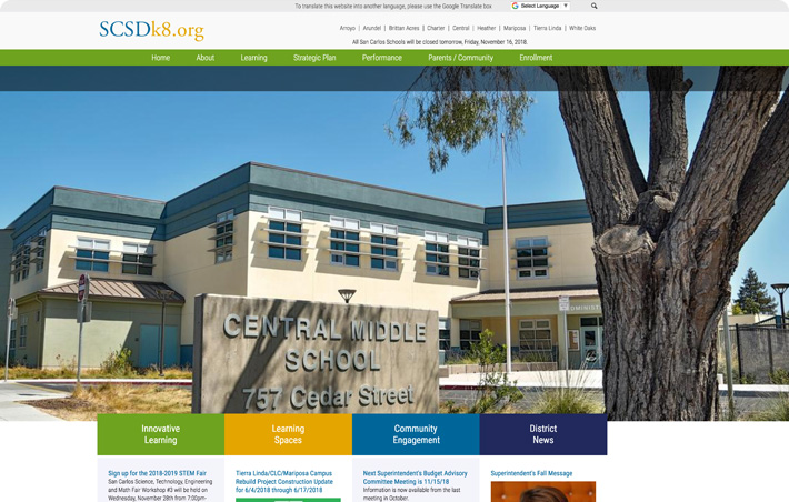 A screenshot of the desktop sized site for SCHOOL NAME
